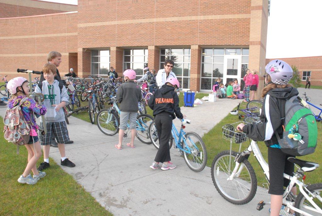 Students with bicycles